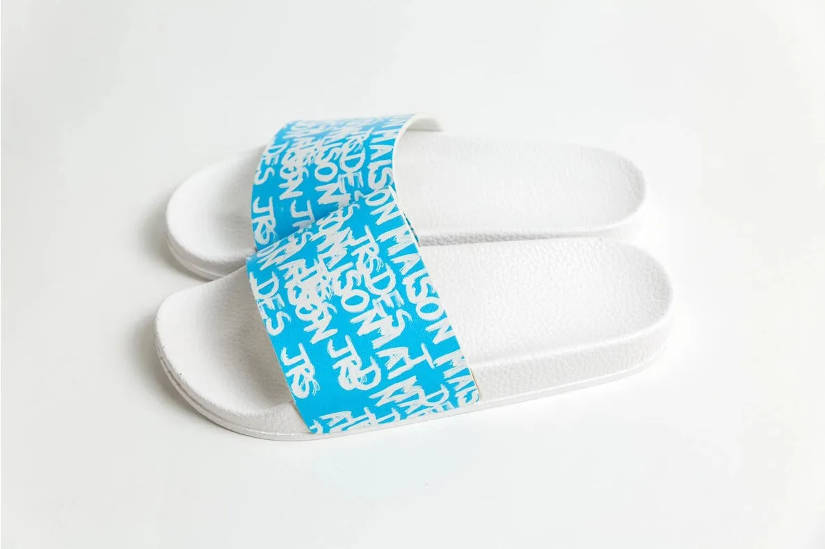 Blue Junior Sliders with Bold Hoj Print