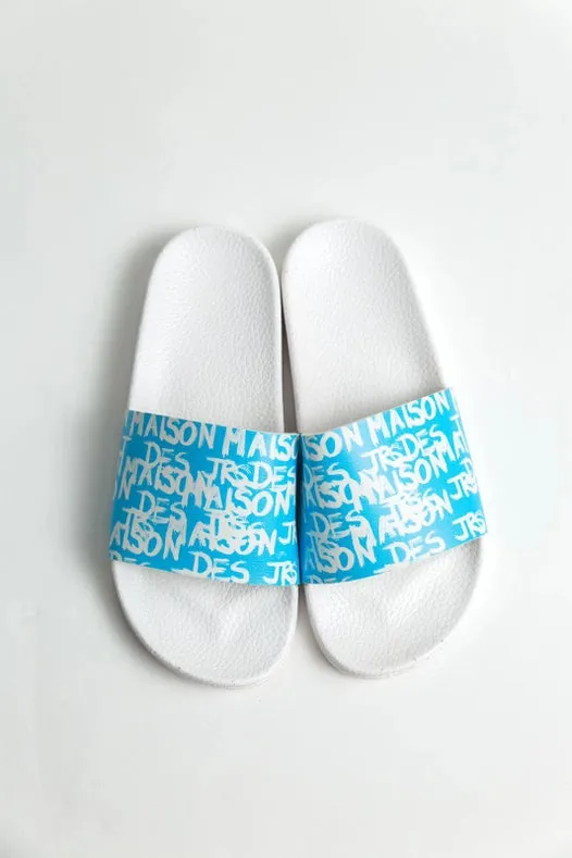 Blue Junior Sliders with Bold Hoj Print
