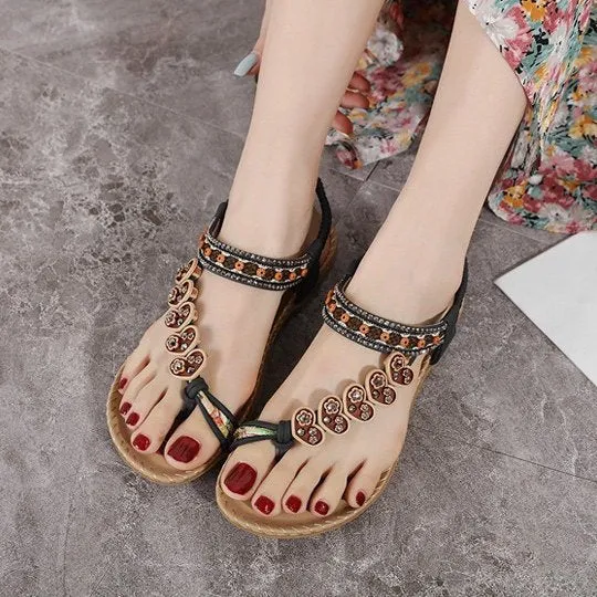Cuzcare Leisure Sandals For Women Back Strap Breathable Bohemian Flip-flops Walking Summer