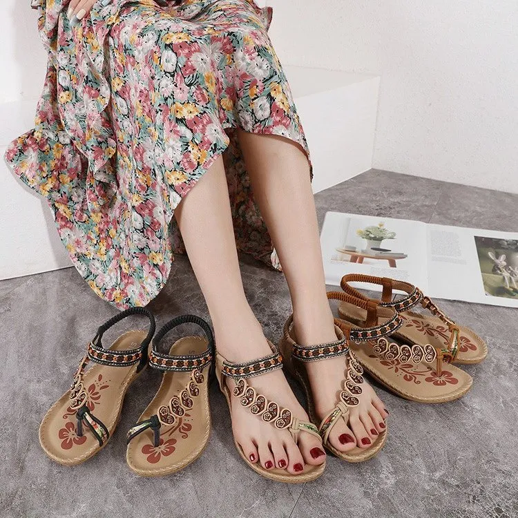 Cuzcare Leisure Sandals For Women Back Strap Breathable Bohemian Flip-flops Walking Summer