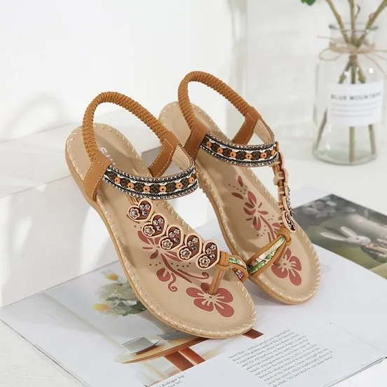 Cuzcare Leisure Sandals For Women Back Strap Breathable Bohemian Flip-flops Walking Summer