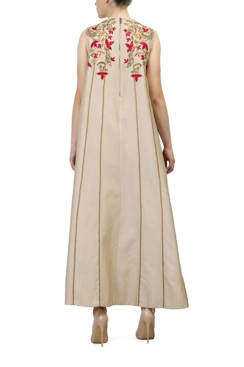 Gold Embroidered Sleeveless Kurta