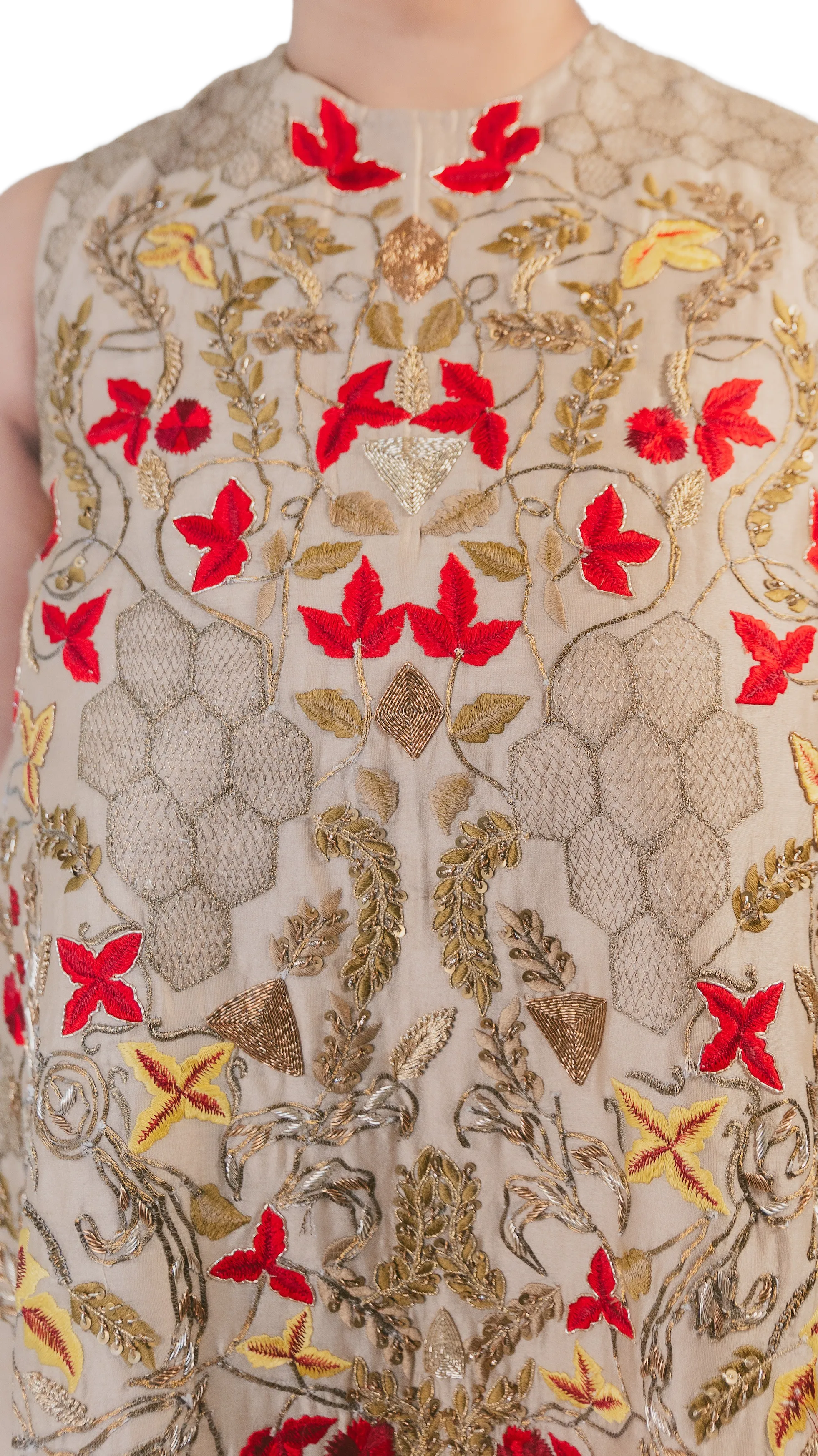 Gold Embroidered Sleeveless Kurta