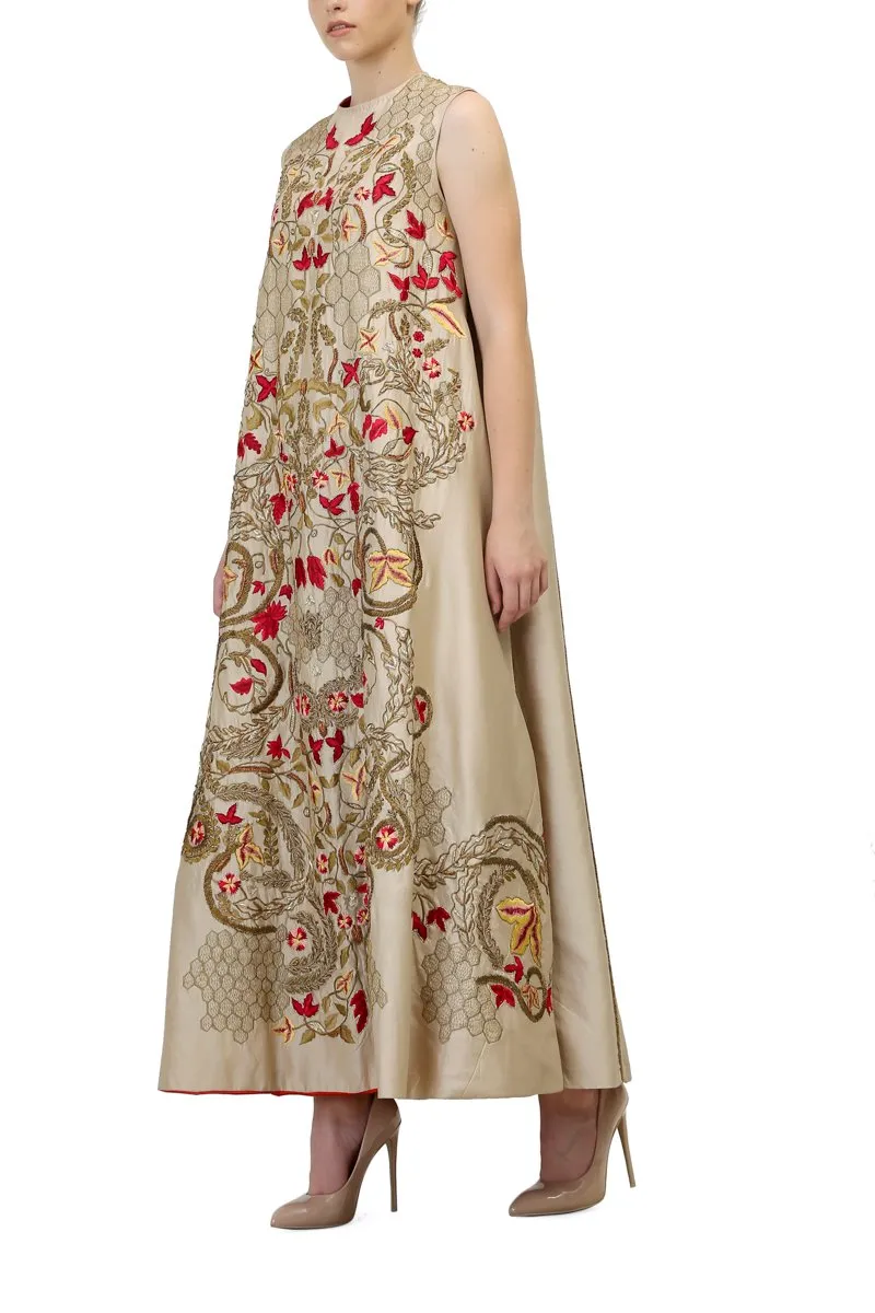 Gold Embroidered Sleeveless Kurta