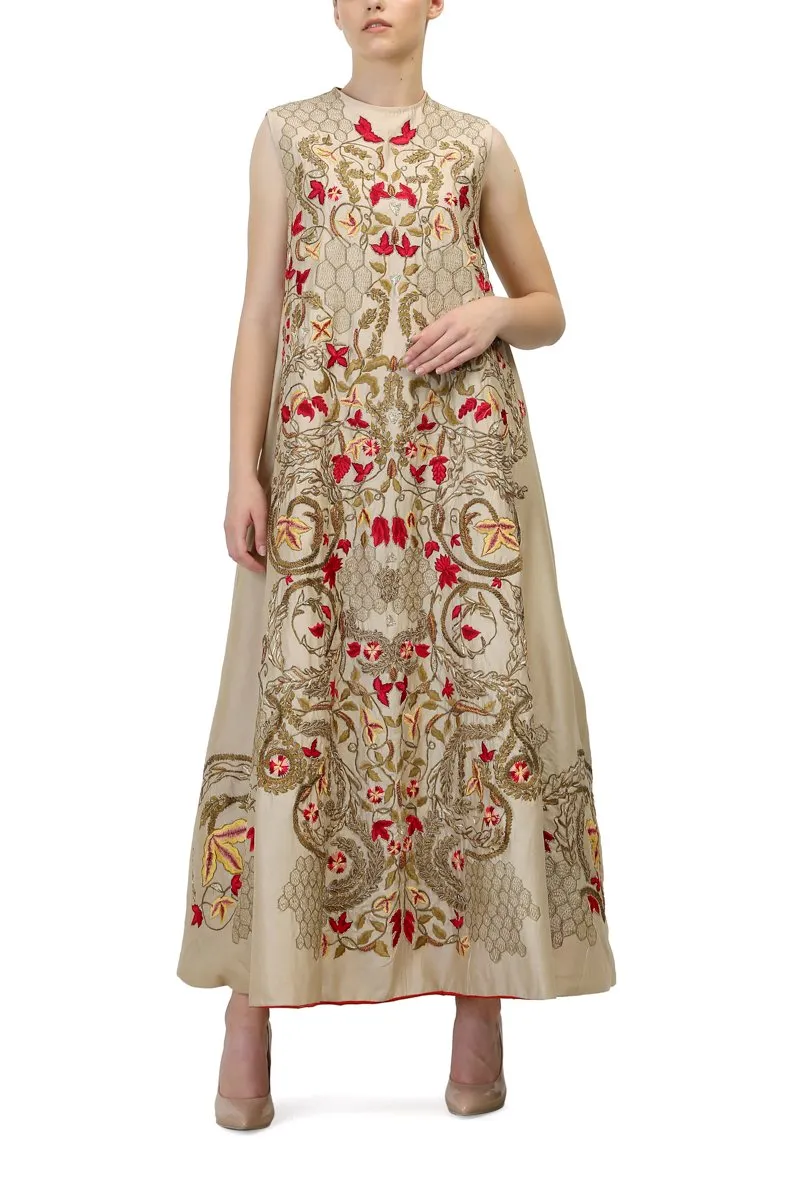 Gold Embroidered Sleeveless Kurta