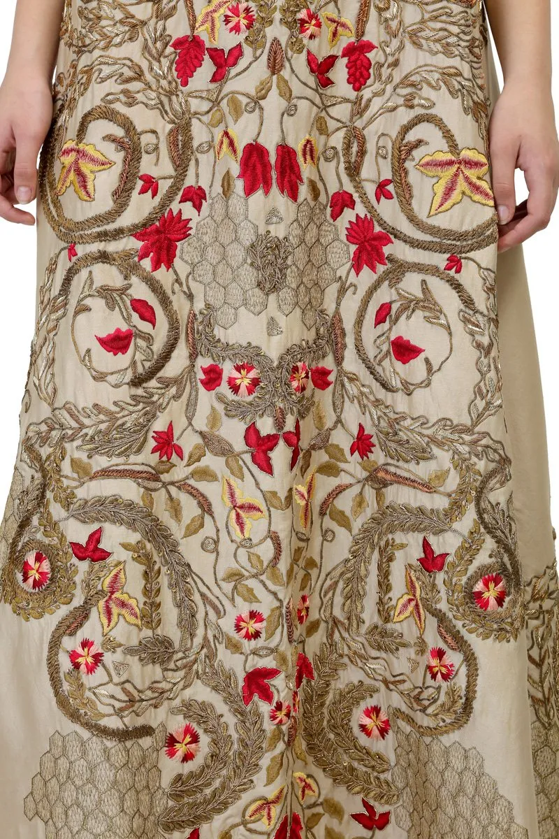 Gold Embroidered Sleeveless Kurta