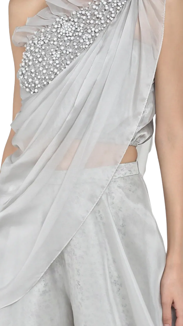 Grey Embellished Pant Set