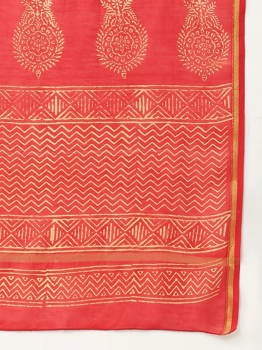 Jashvi Red HandBlock Chanderi Silk Saree