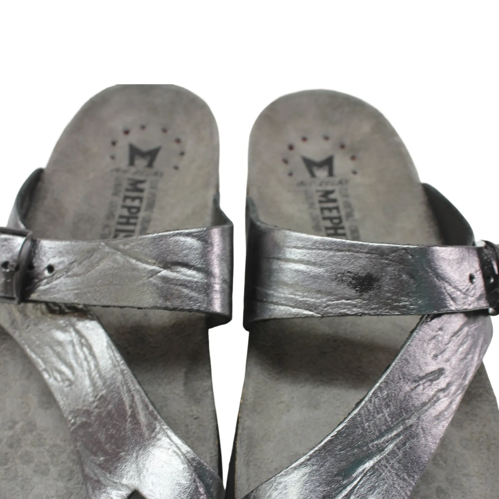 Mephisto Helen Grey Womens Leather Slip On Open-Back Toe-Post Sandals - UK 5.5