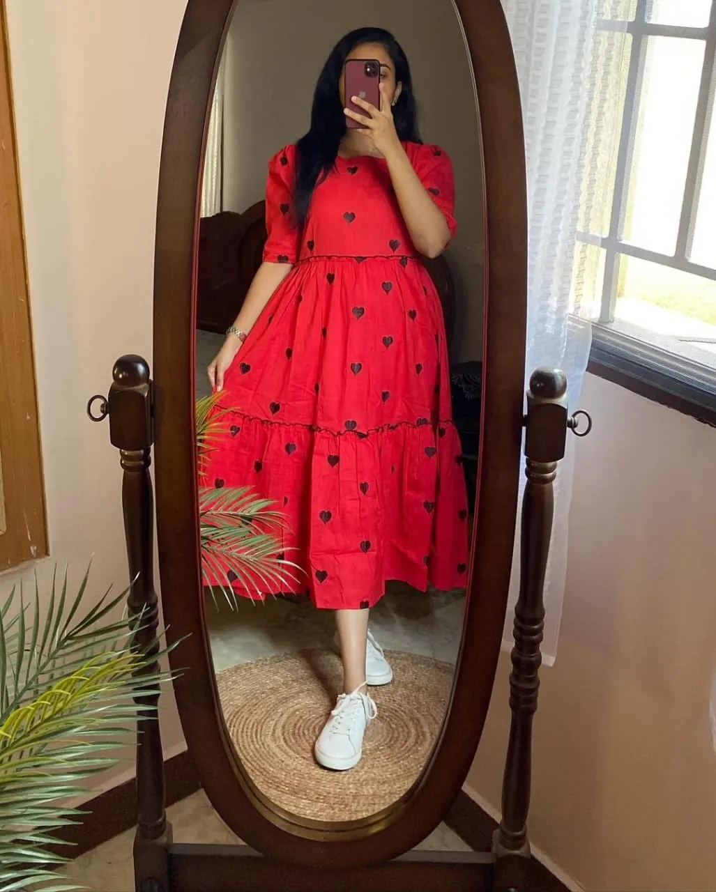Red Cotton Midi Dress