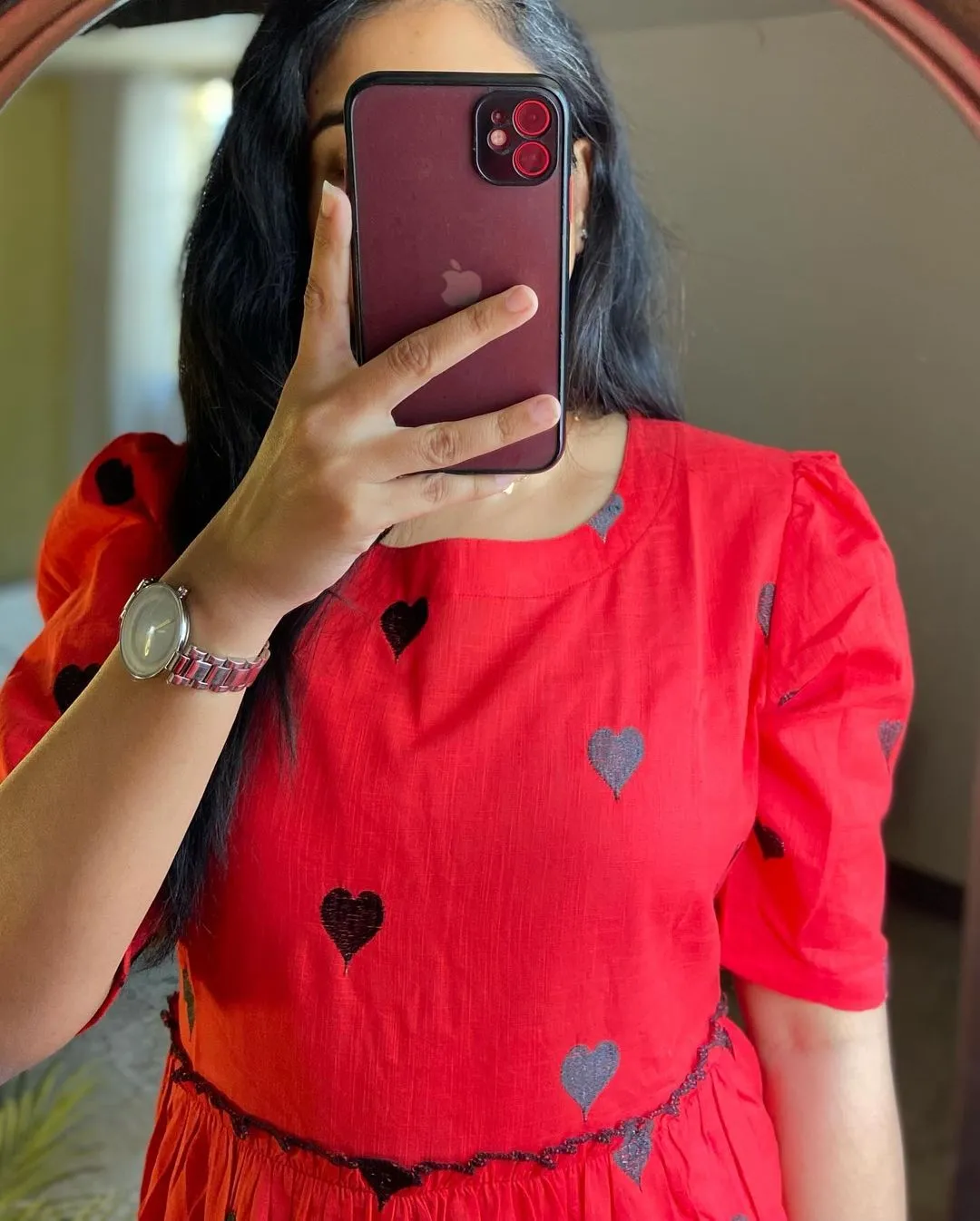Red Cotton Midi Dress
