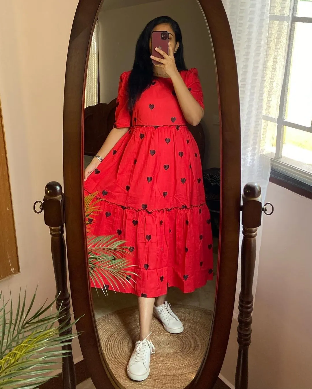 Red Cotton Midi Dress