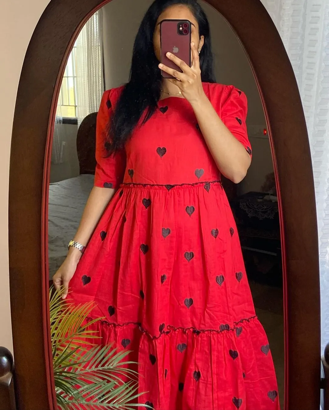 Red Cotton Midi Dress