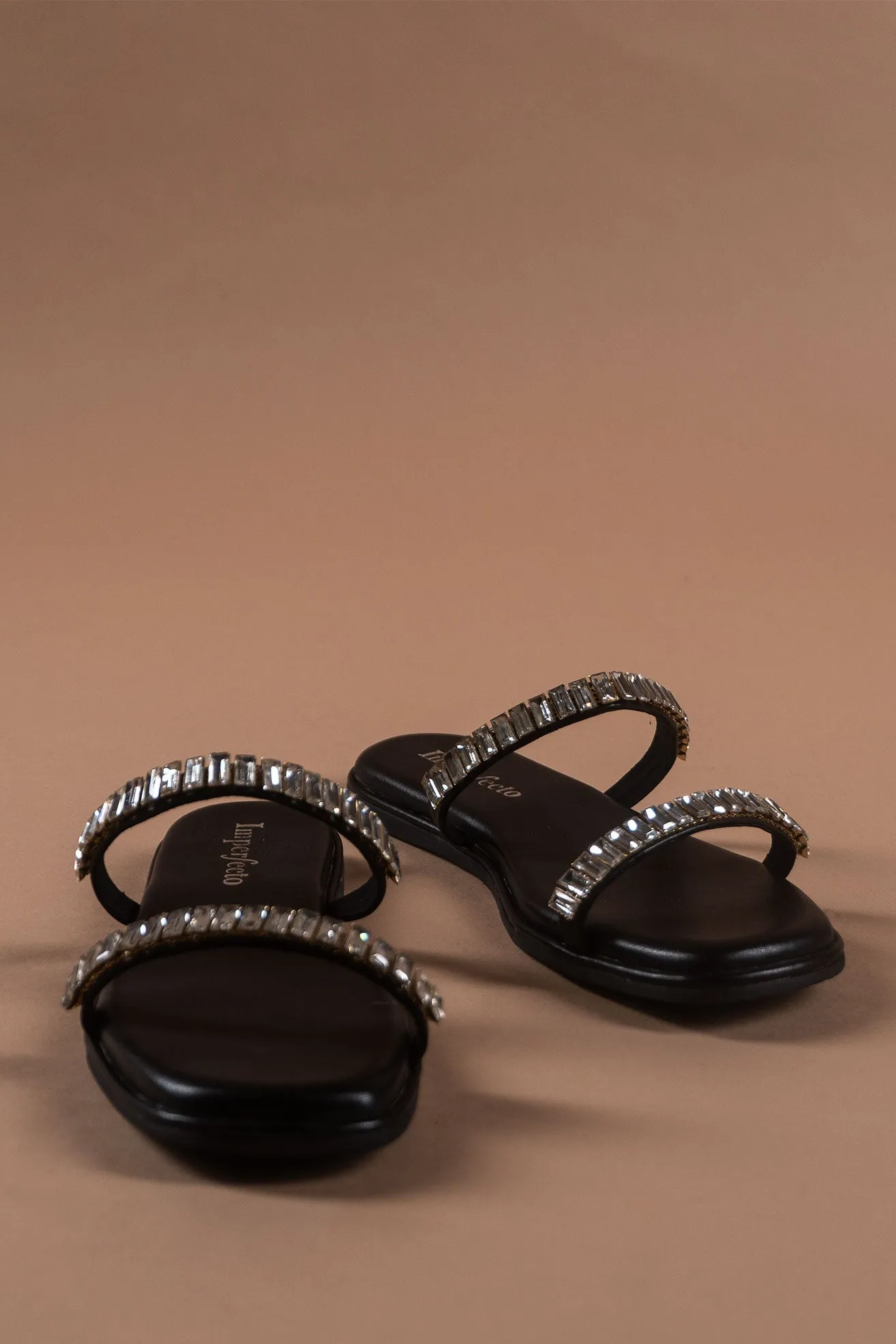 Strappy Embellished Black Sandals