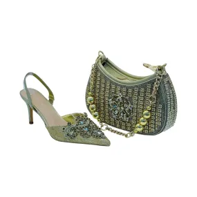Taiyu Gold Heels and Pearl Bag Set