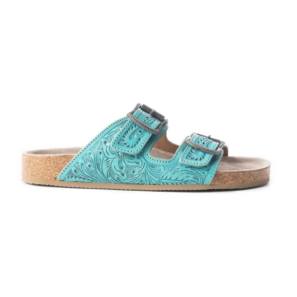 Turquoise Wildflower Wanderer Leather Tooled Sandals