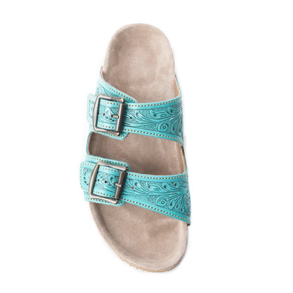 Turquoise Wildflower Wanderer Leather Tooled Sandals