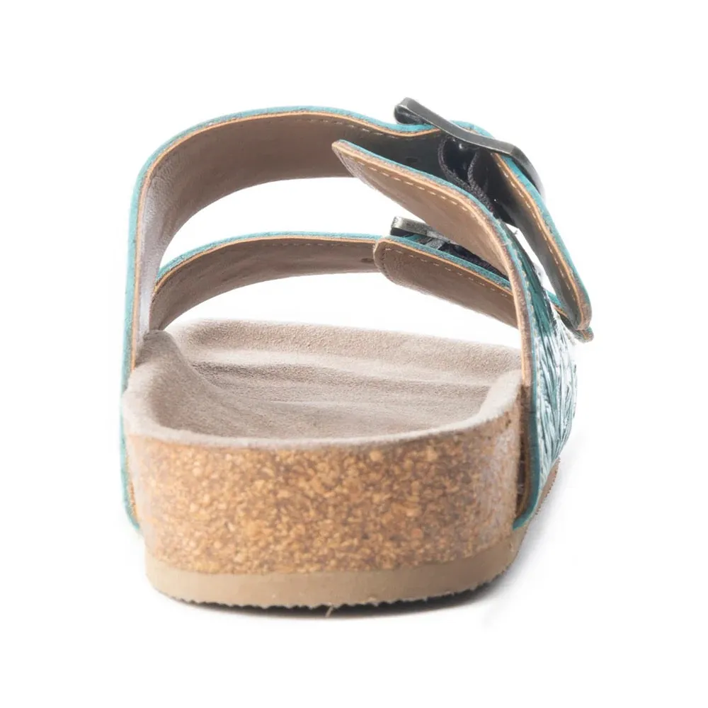 Turquoise Wildflower Wanderer Leather Tooled Sandals