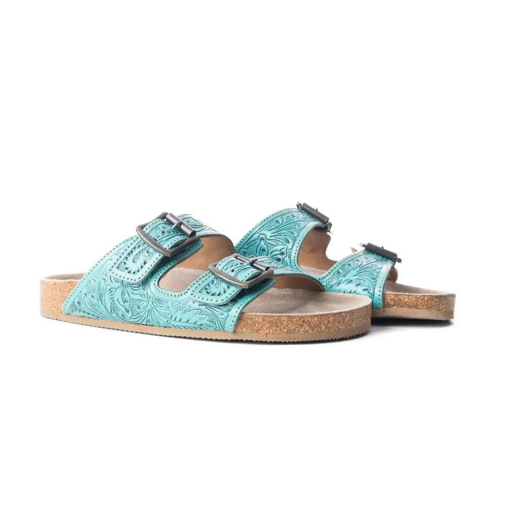 Turquoise Wildflower Wanderer Leather Tooled Sandals