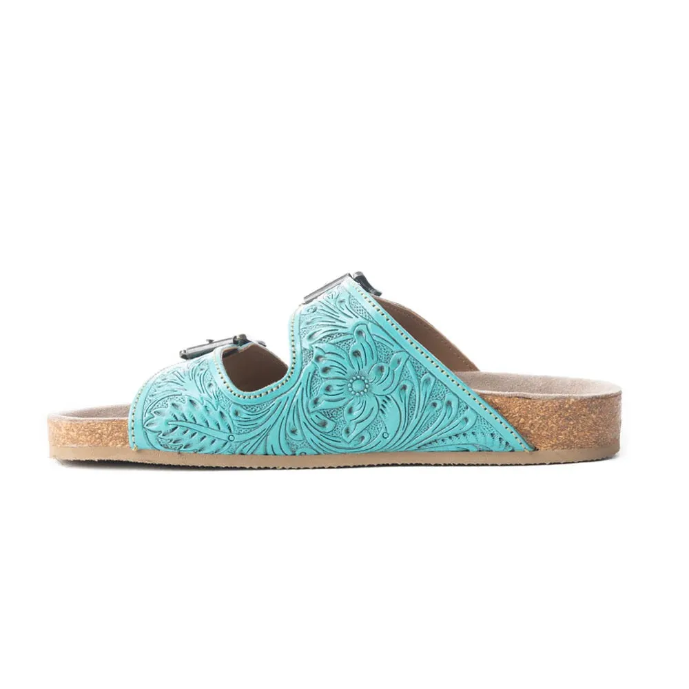 Turquoise Wildflower Wanderer Leather Tooled Sandals