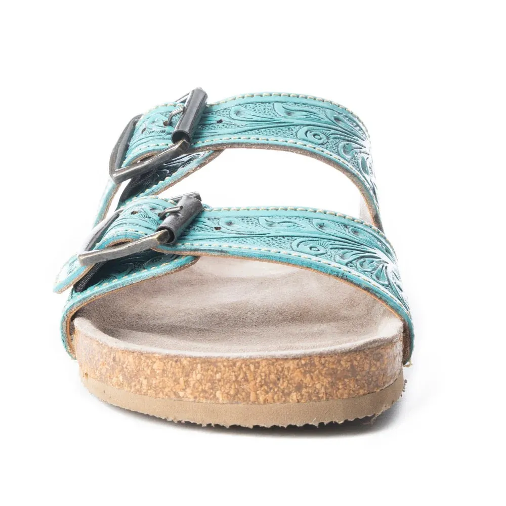 Turquoise Wildflower Wanderer Leather Tooled Sandals