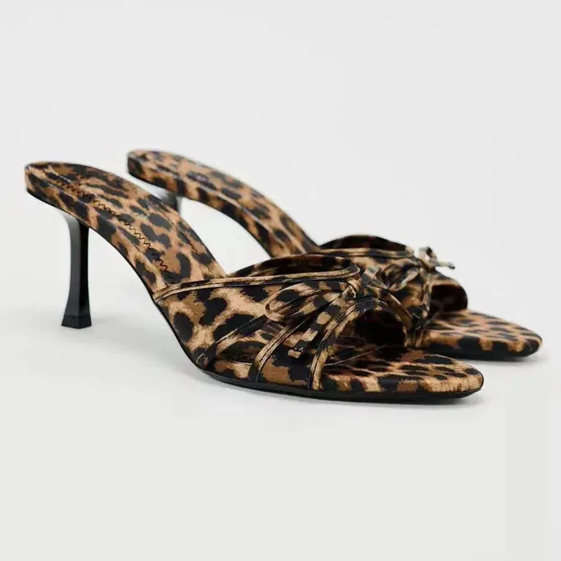 Vera | Leopard Print Bow Knot Heel Mules