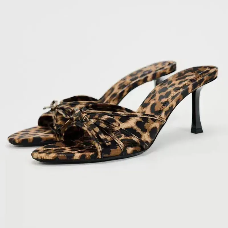 Vera | Leopard Print Bow Knot Heel Mules