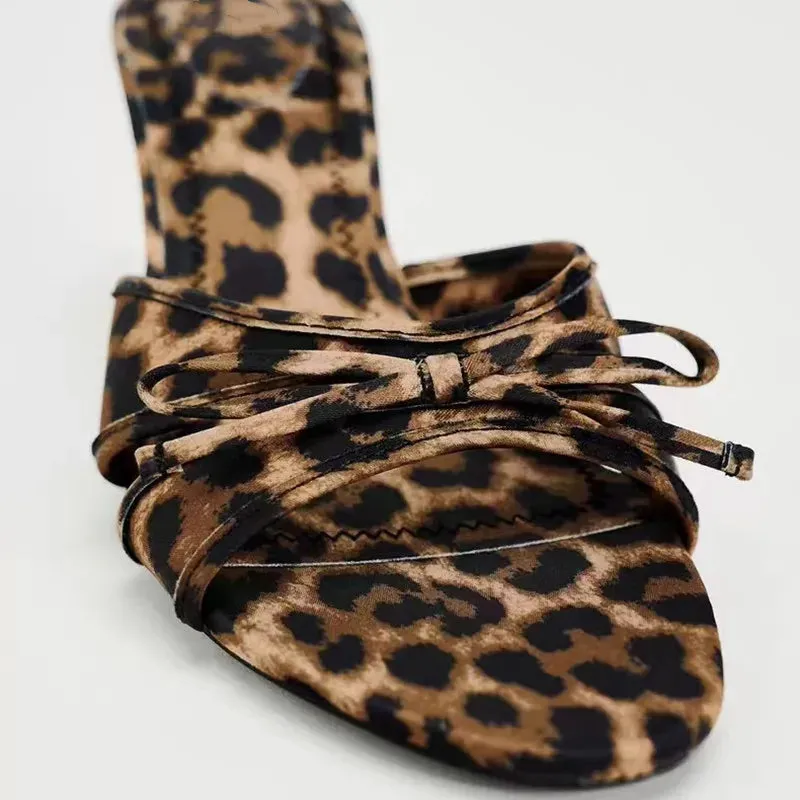 Vera | Leopard Print Bow Knot Heel Mules
