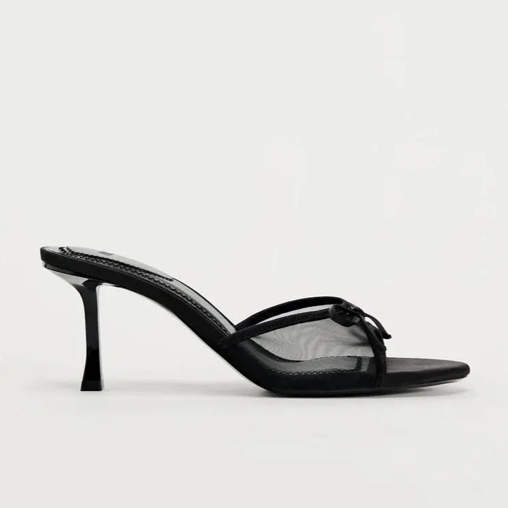 Vera | Luxury Mesh Lace Heel Slip-On Sandals