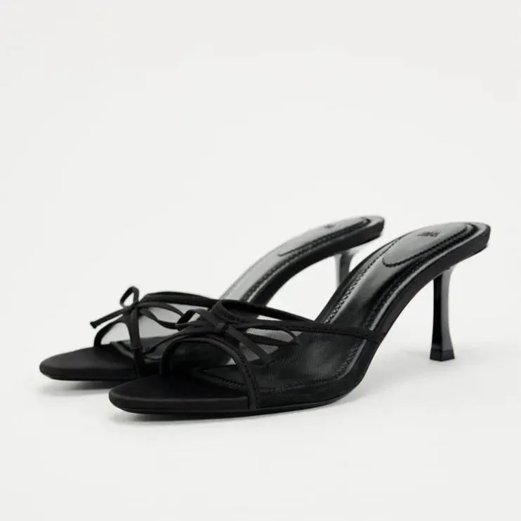 Vera | Luxury Mesh Lace Heel Slip-On Sandals