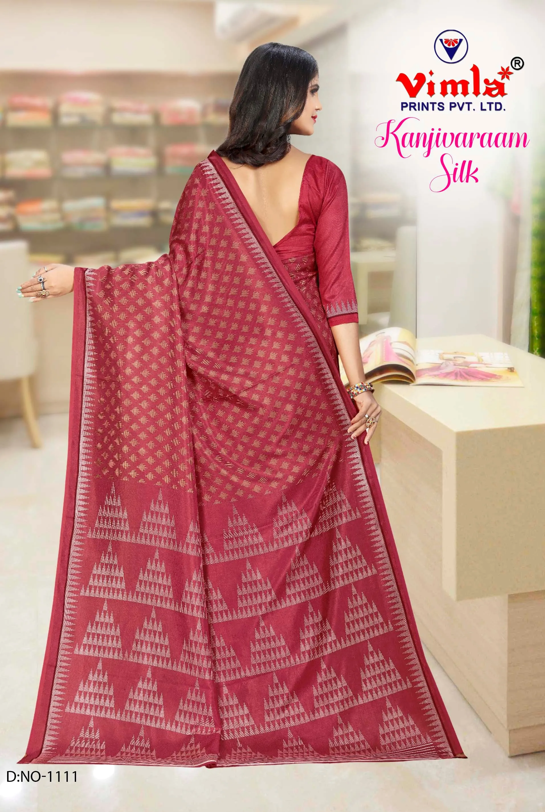 Vimla Women's Kanjivaraam Art Silk Uniform Saree with Blouse Piece (1112_Dark Blue)