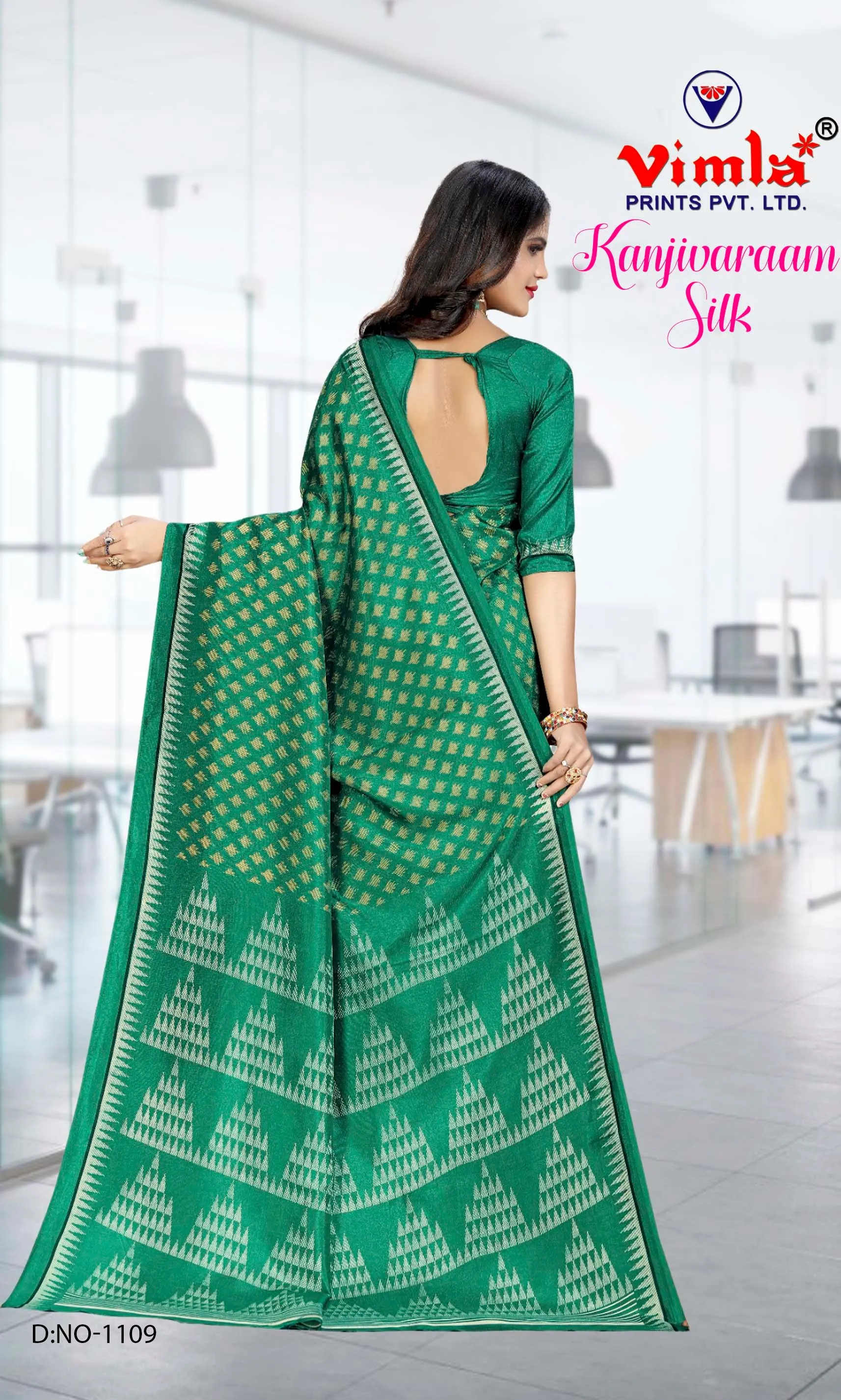 Vimla Women's Kanjivaraam Art Silk Uniform Saree with Blouse Piece (1112_Dark Blue)