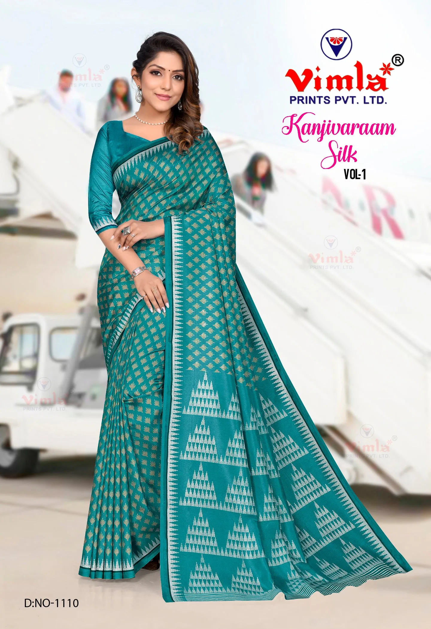 Vimla Women's Kanjivaraam Art Silk Uniform Saree with Blouse Piece (1112_Dark Blue)