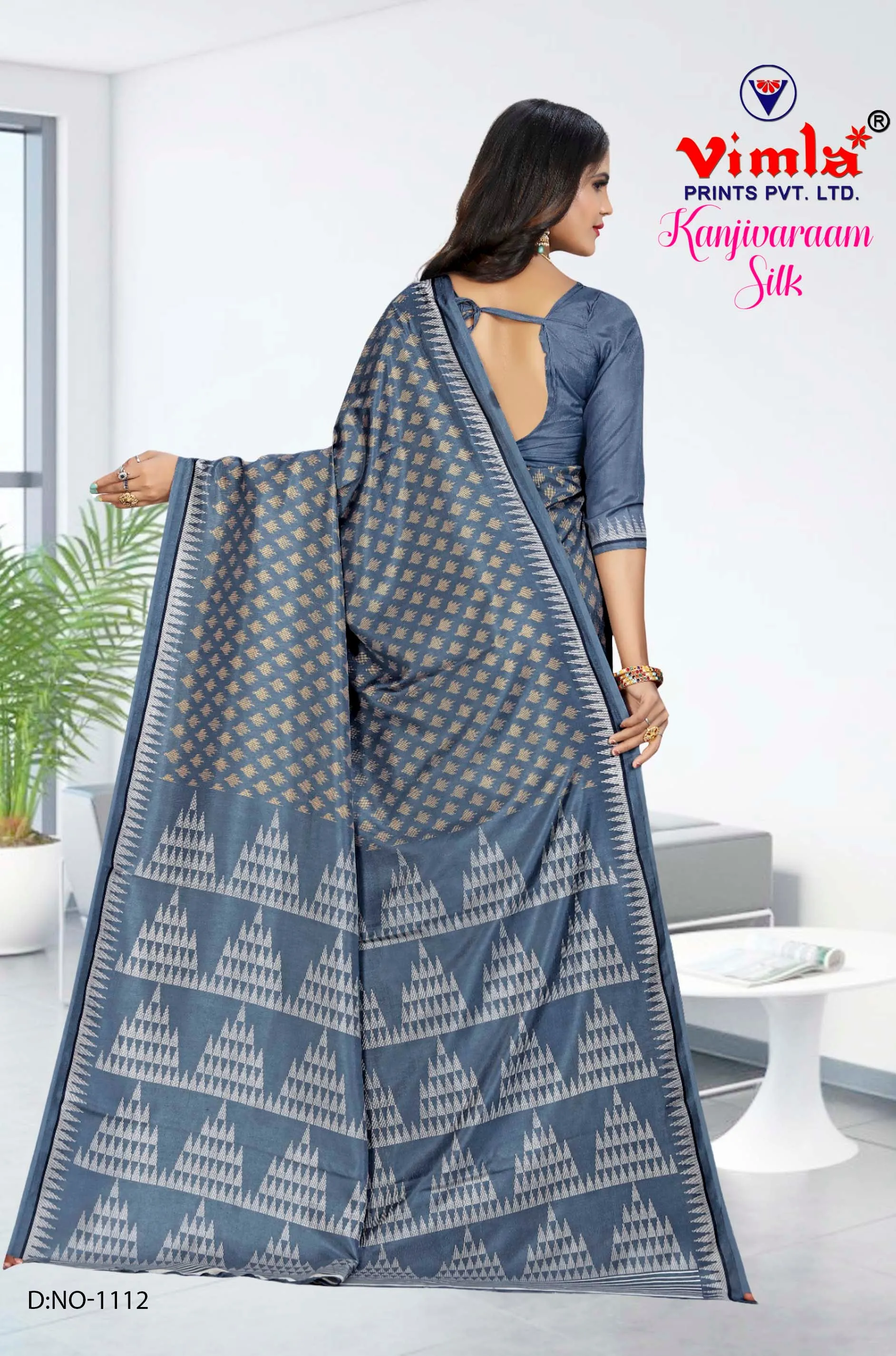 Vimla Women's Kanjivaraam Art Silk Uniform Saree with Blouse Piece (1112_Dark Blue)