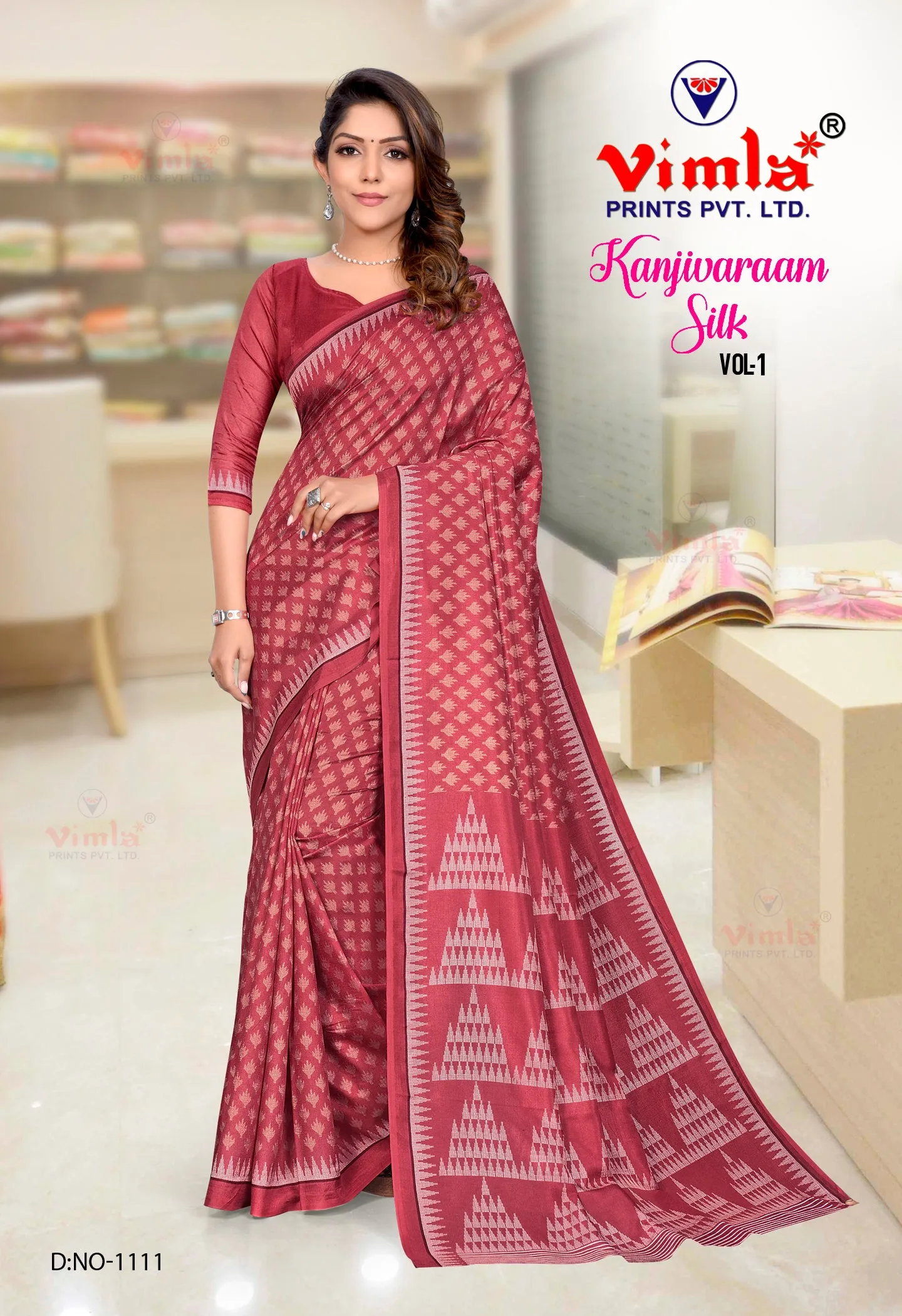 Vimla Women's Kanjivaraam Art Silk Uniform Saree with Blouse Piece (1112_Dark Blue)