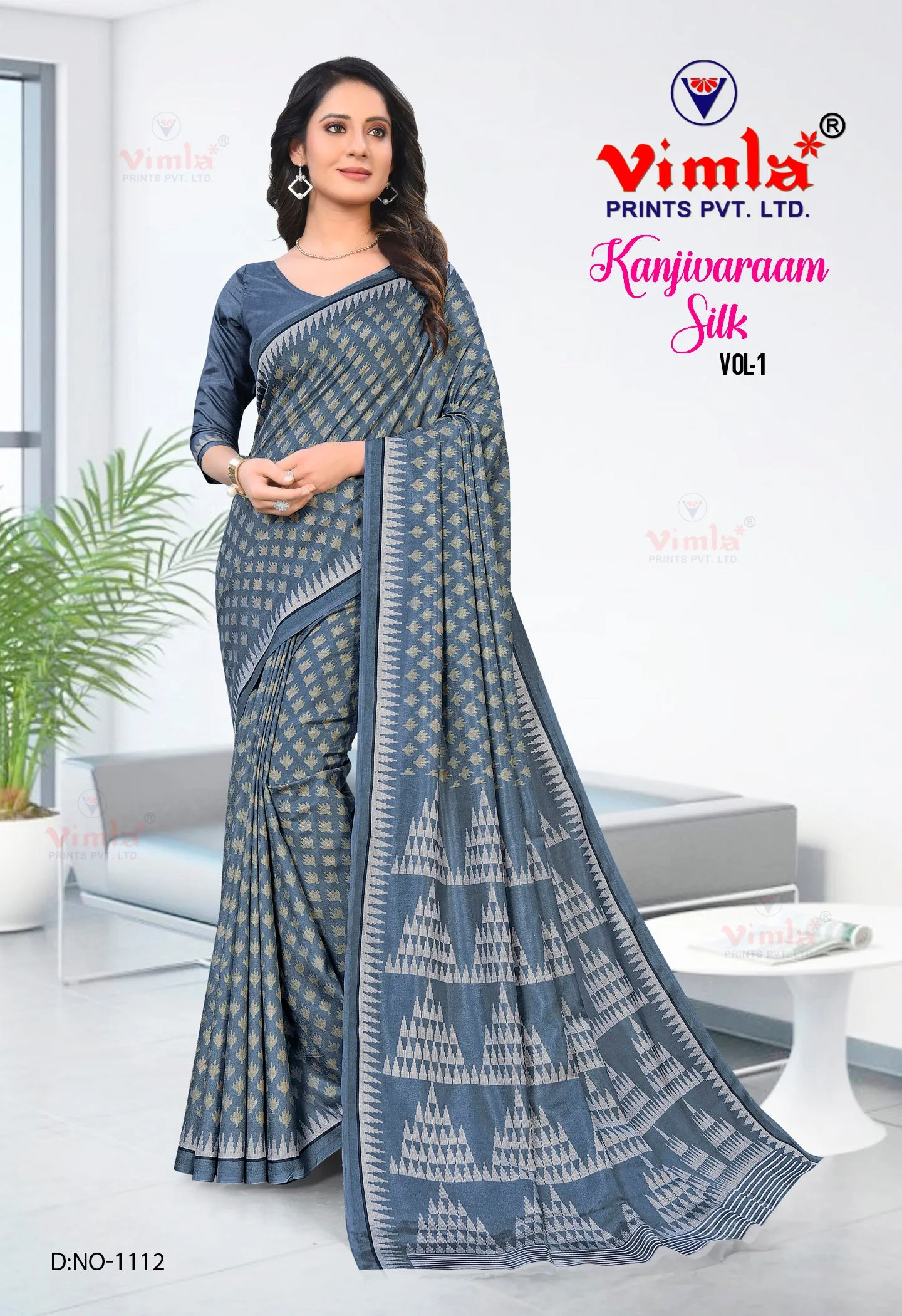 Vimla Women's Kanjivaraam Art Silk Uniform Saree with Blouse Piece (1112_Dark Blue)