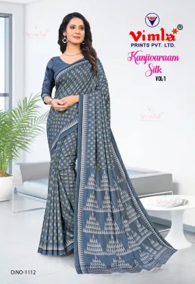 Vimla Women's Kanjivaraam Art Silk Uniform Saree with Blouse Piece (1112_Dark Blue)