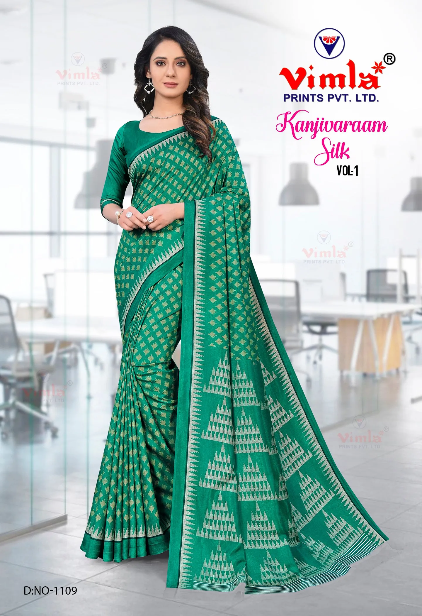 Vimla Women's Kanjivaraam Art Silk Uniform Saree with Blouse Piece (1112_Dark Blue)