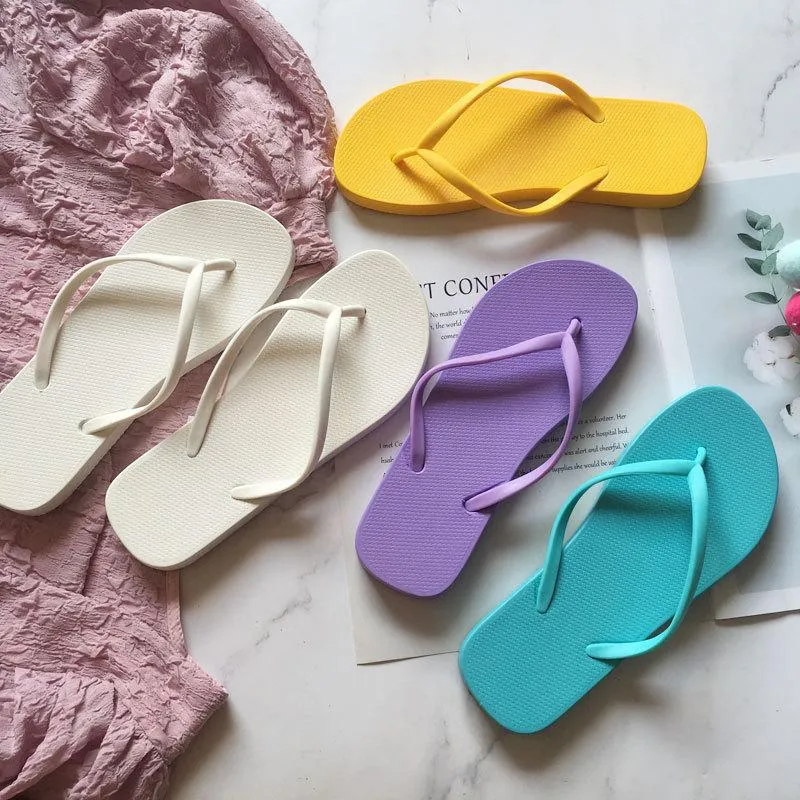 Women summer thick sole flip flop candy color beach sandals