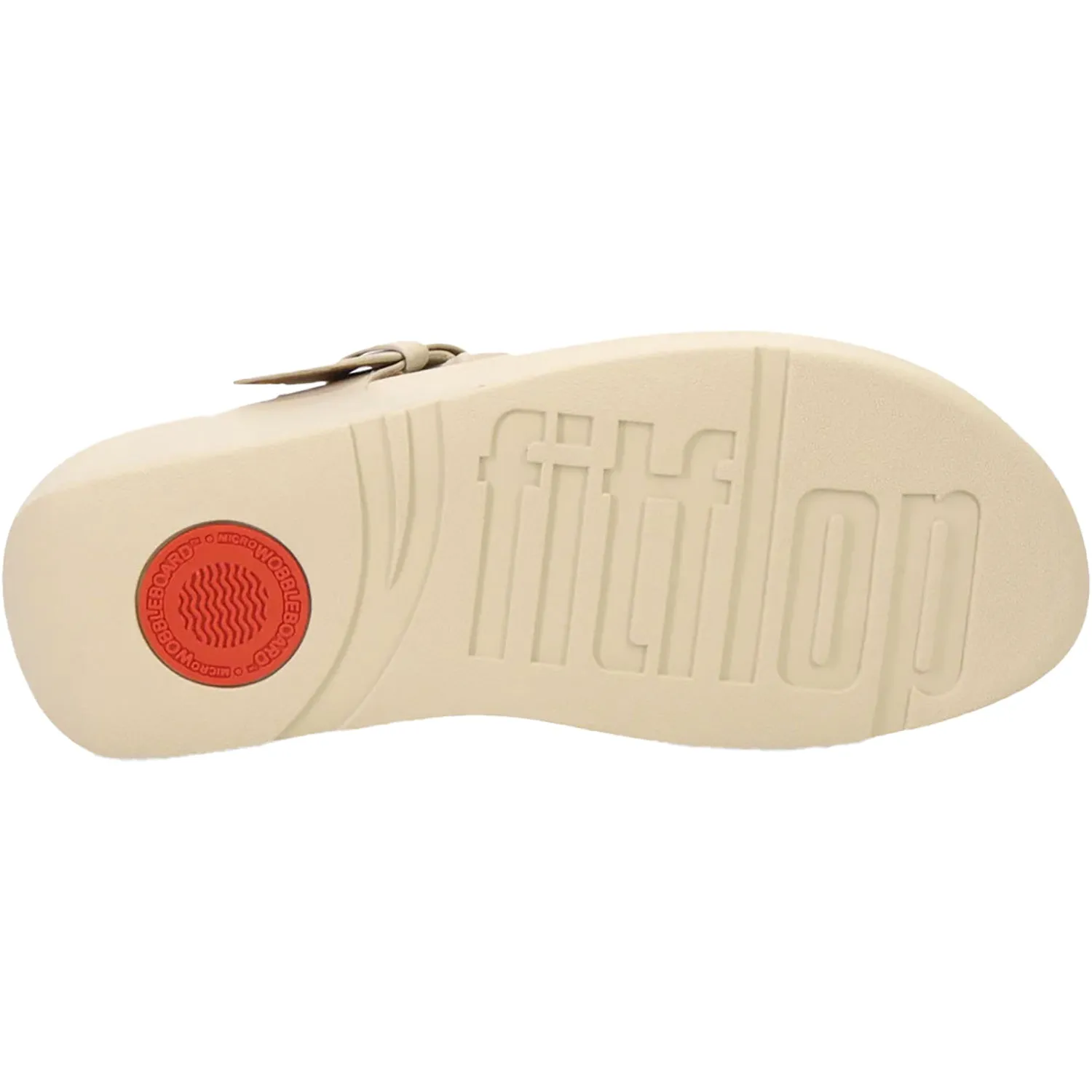 Women's Fit Flop Lulu Covered Buckle-Raw Toe-Thong Stone Beige Leather