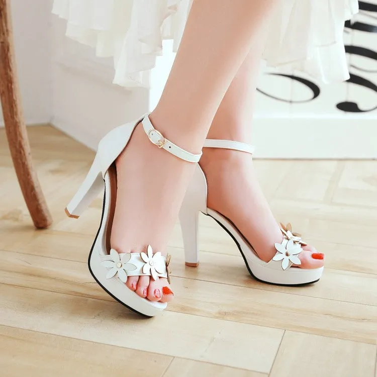Women's Solid Color Flora Round Toe High Heel Platform Sandals