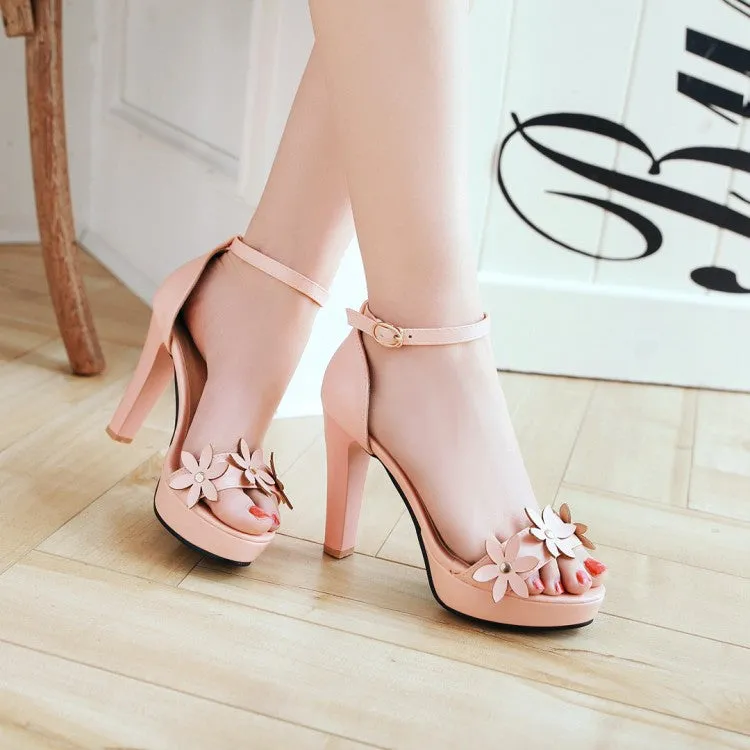 Women's Solid Color Flora Round Toe High Heel Platform Sandals
