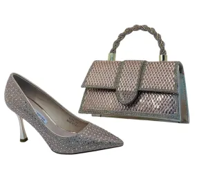 Yunai Glitter Pointed Heels and Rhinestone Twisted Rope Handbag Set